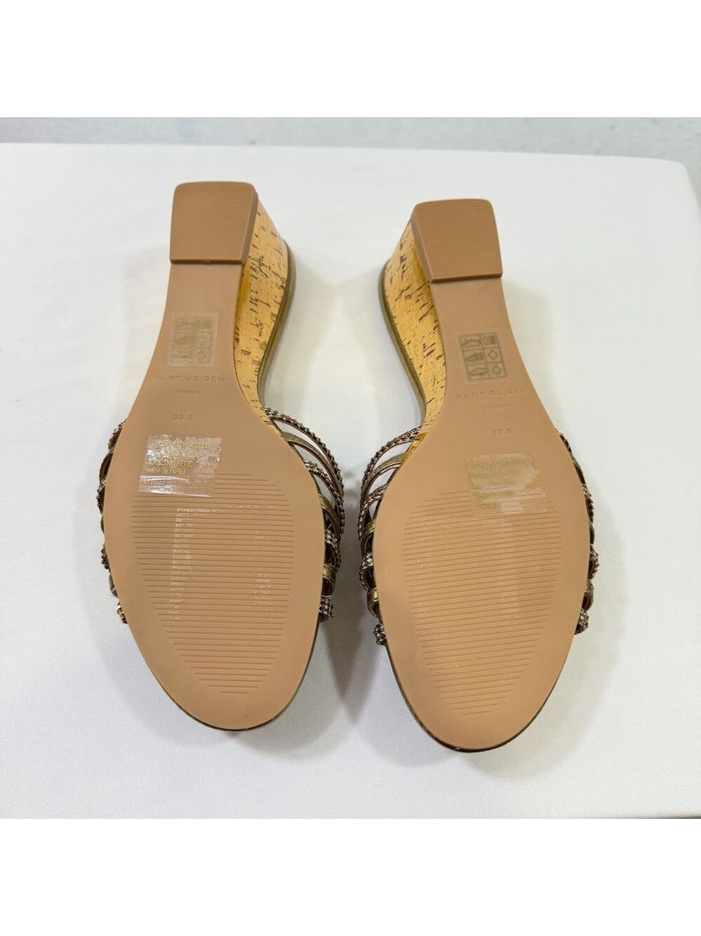 Kurt Geiger London Gold Crystal-Strap Wedge Slides Sandals Size 38.5 Women 8 US - Picture 7 of 11